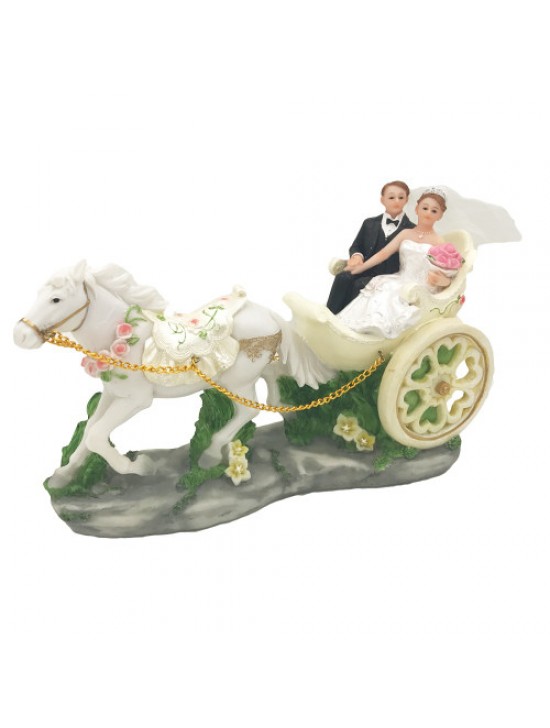 9" Wedding Couple on Horse Carriage